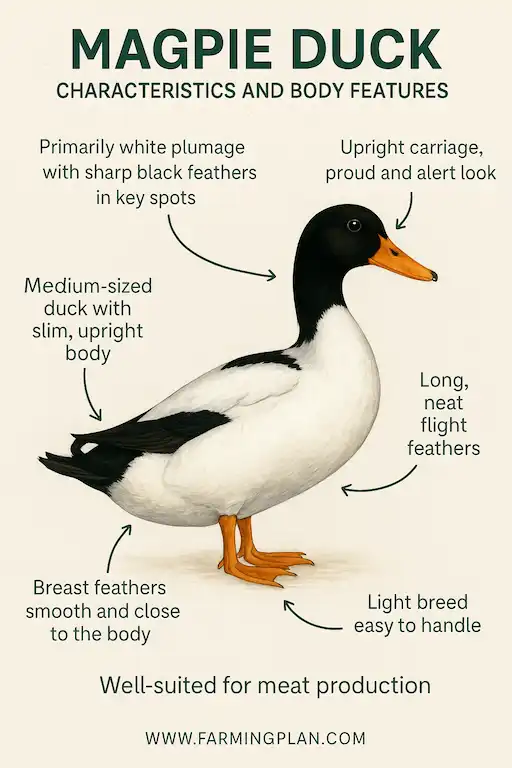 characteristics and body features of magpie ducks