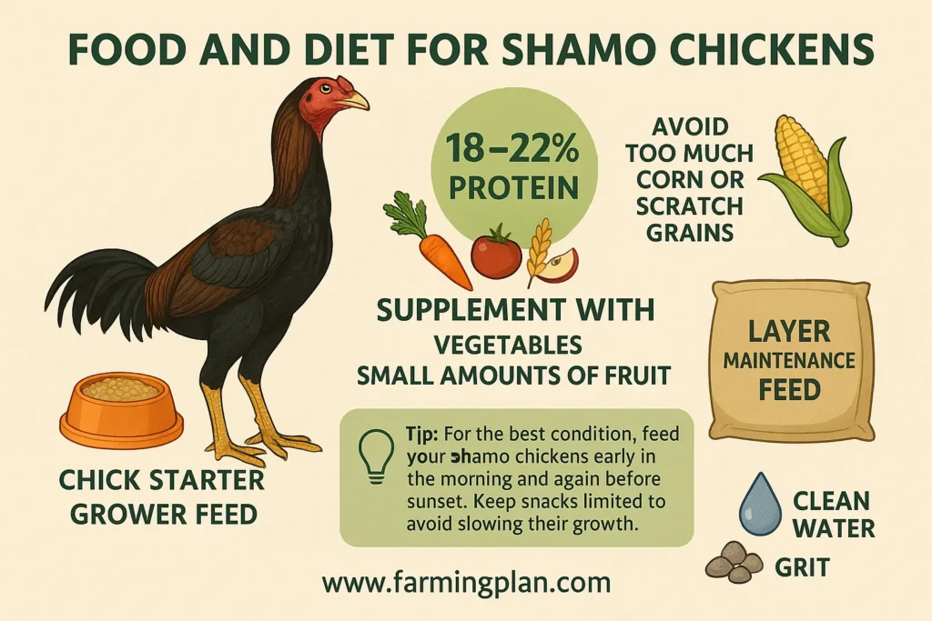 food and diet for shamo chickens