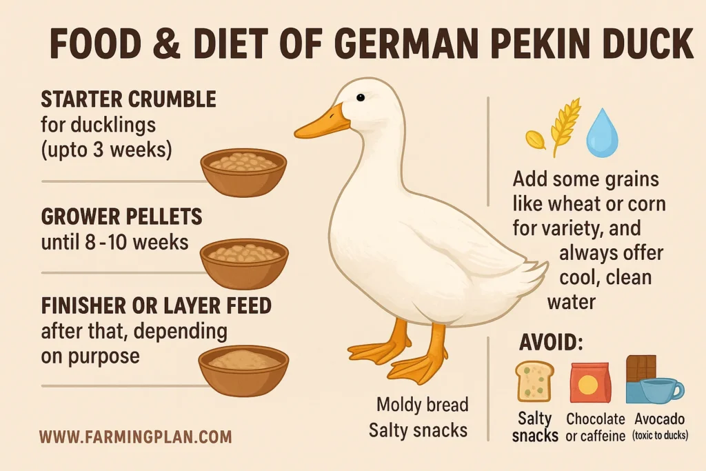 food & diet of german pekin duck